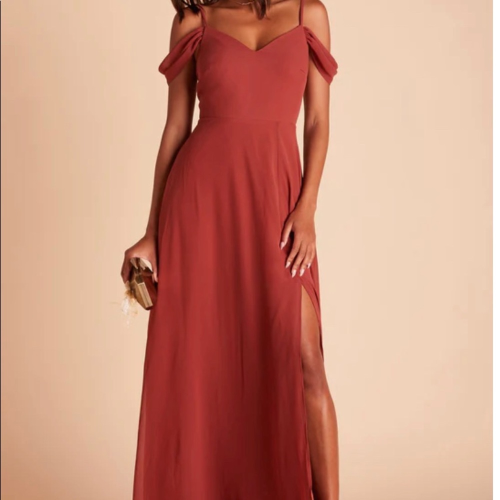 Birdy Grey Spice colored chiffon bridesmaid dress, Medium, with slit